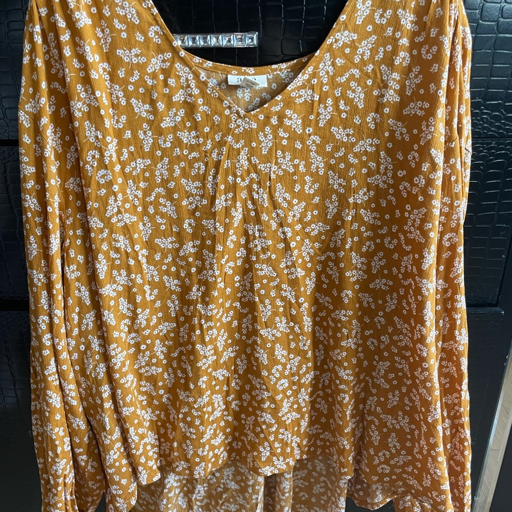 a.n.a Yellow Asymmetrical Blouse with Long Sleeves
